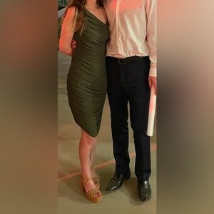 Elegant Olive Green Ruched dress